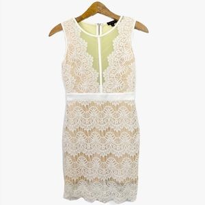 Miss Avenue White Lace Yellow Mesh Bodycon Dress